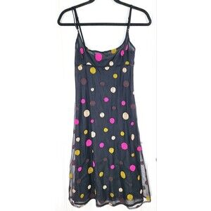 Tara Jarmon Vtg Multicolor Polkadot Midi Spaghetti Strap Dress Sz 38 / Small